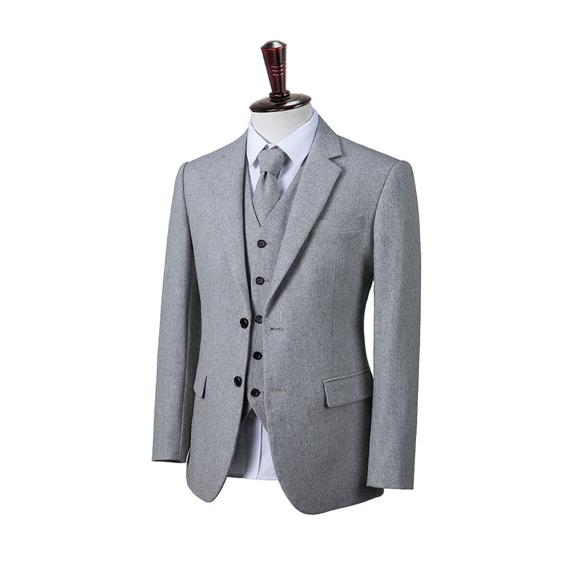 Light Grey Flannel Tweed 3 Piece Suit - Yoosuitan