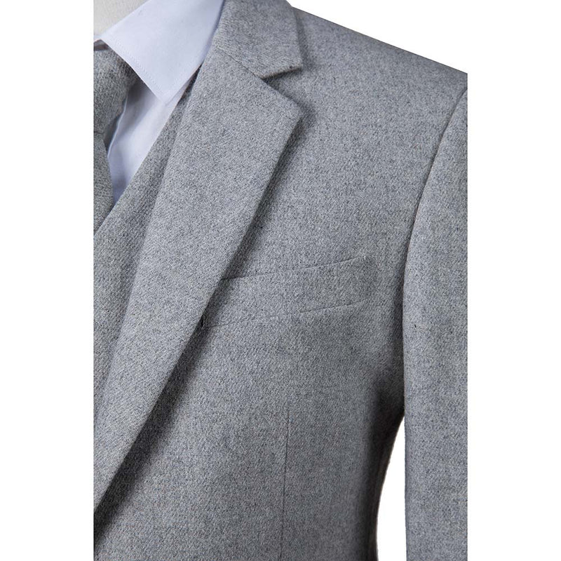 Light Grey Flannel Tweed 3 Piece Suit - Yoosuitan