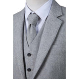 Light Grey Flannel Tweed 3 Piece Suit - Yoosuitan