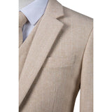 Beige Herringbone Stripe Tweed 3 Piece Suit Details