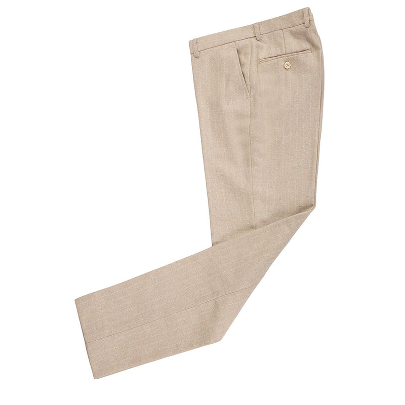 Beige herringbone striped tweed suit pants