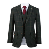 Green Estate Herringbone Windowpane Tweed 3 Piece Suit - Yoosuitan