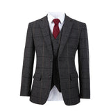 Dark Grey Estate Herringbone Windowpane Tweed 3 Piece Suit - Yoosuitan