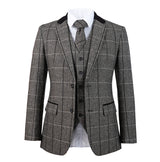 Grey Estate Herringbone Windowpane Tweed 3 Piece Suit - Yoosuitan