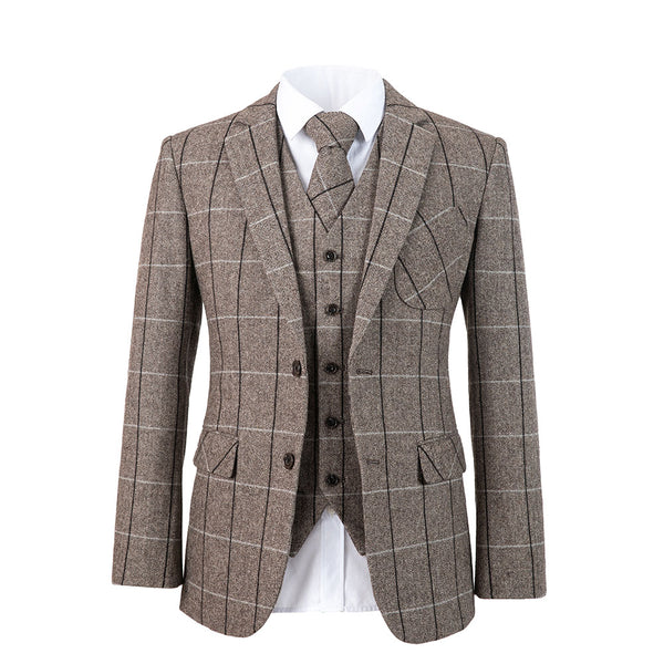 Blown Windowpane Herringbone Tweed 3 Piece Suit - Yoosuitan