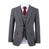 Grey Barleycorn Colored Dots Tweed 3 Piece Suit - Yoosuitan