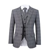 Retro Grey Windowpane Tweed 3 Piece Suit - Yoosuitan