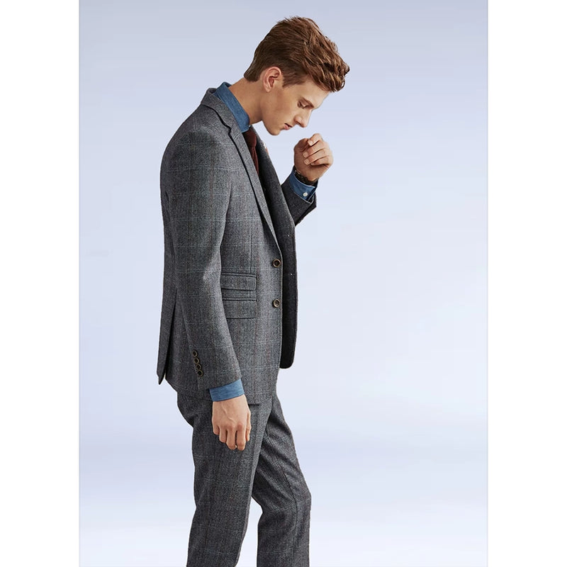 GREY ESTATE HERRINGBONE PLAIN TWEED 3 PIECE SUIT - Yoosuitan