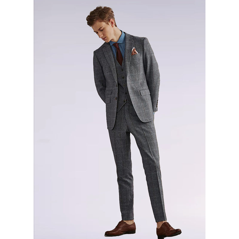 GREY ESTATE HERRINGBONE PLAIN TWEED 3 PIECE SUIT - Yoosuitan