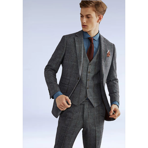 GREY ESTATE HERRINGBONE PLAIN TWEED 3 PIECE SUIT - Yoosuitan