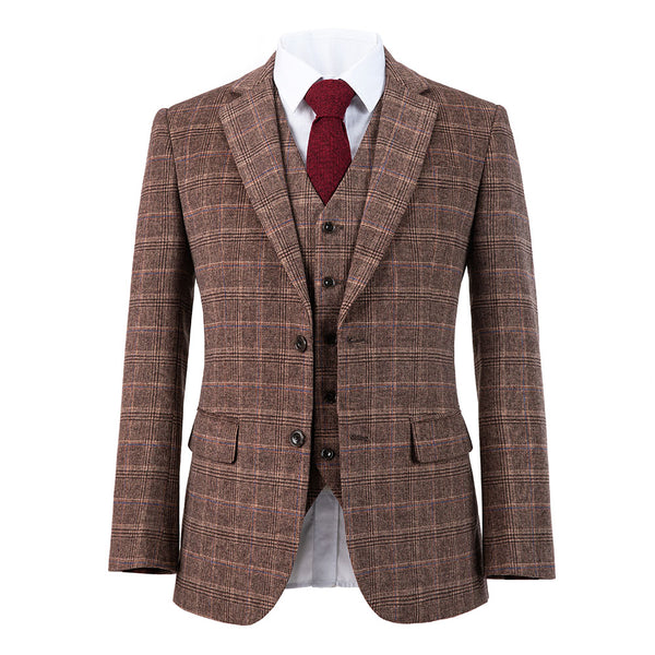 Blown Overcheck Twill Tweed 3 Piece Suit - Yoosuitan