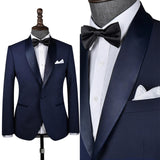 Navy Blue Worsted Wool 2 Piece Tuxedo Blue Shawl Lapel Jacket and Pants - Yoosuitan