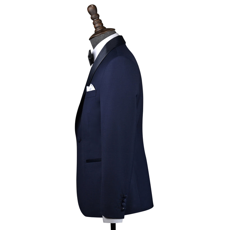 Navy Blue Worsted Wool 2 Piece Tuxedo Blue Shawl Lapel Jacket and Pants - Yoosuitan