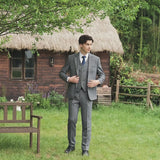 Blue Grey Line Herringbone Twill Tweed 3 Piece Suit